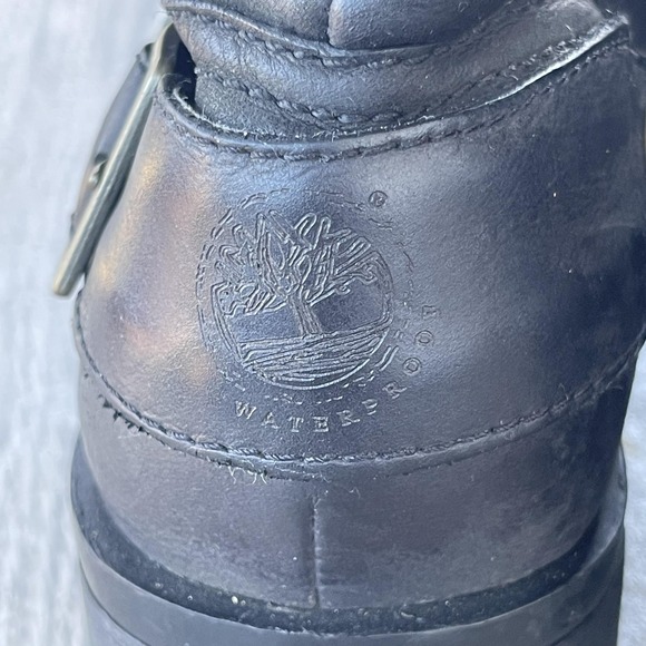 Timberland Boots Women 7.5M Black Leather Waterproof Knee High Riding Biker Moto - Picture 15 of 16